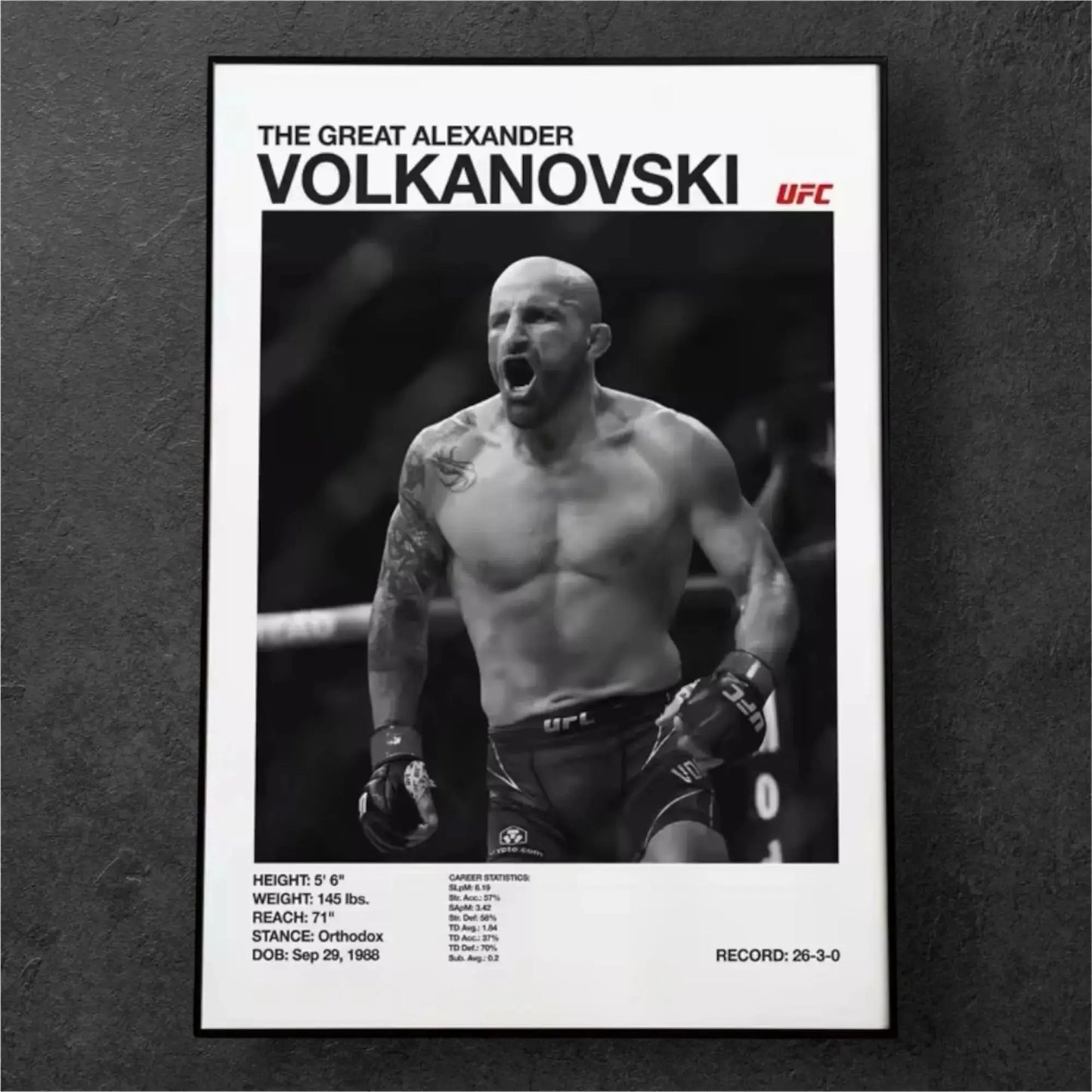 Poster de MMA Black and White Alex Volkanovski